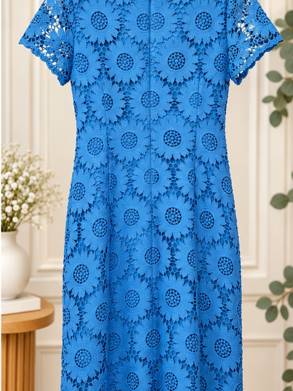 Talbots Bright Blue Crochet Lace Short-Sleeve Dress